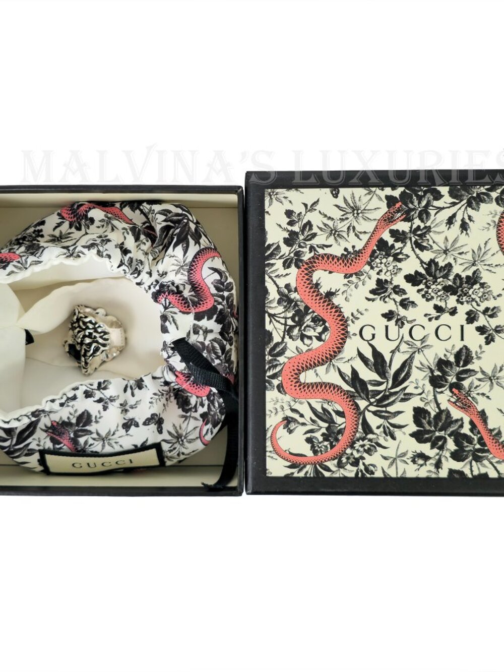 GUCCI RING LION HEAD GEM EMBELLISHED AGED METAL BAND UNISEX sz 8 US 4 1/2 - Picture 16 of 16